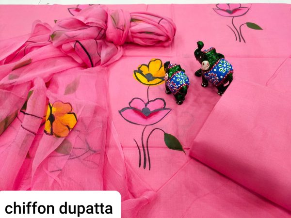 Superior quality Pink pure chiffon chunni cotton salwar suit set