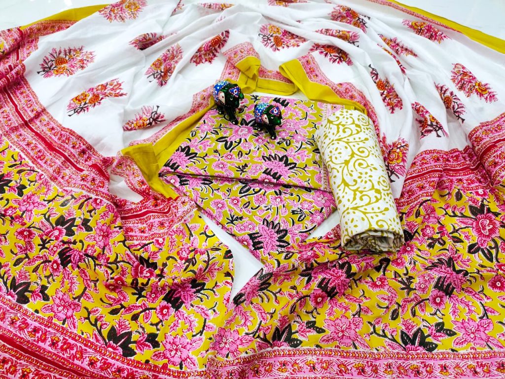 Magenta and white Cotton mulmul dupatta set with salwar kameez set