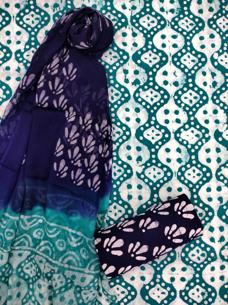 Teal And white ethnic wear salwar suits with chiffon dupatta