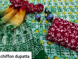 Emerald And maroon pure cotton salwar kameez with chiffon dupatta