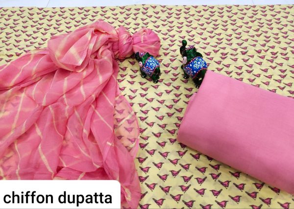Champagne And pink pure cotton suit with chiffon dupatta