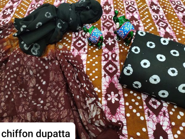 Sangria And Copper pure cotton salwar kameez with chiffon dupatta