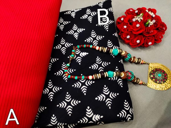 Red and black Pure cotton ethnic wear running material set