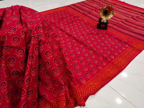 Red crimson Cotton saree with blouse