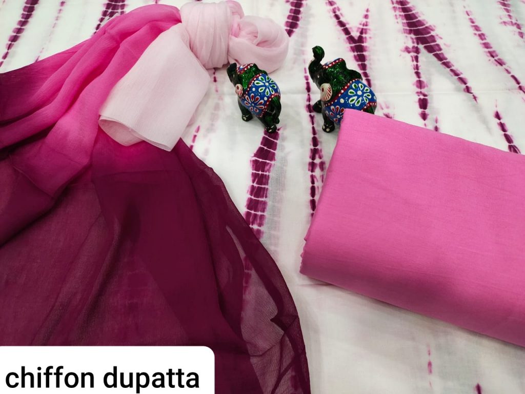 Pink and white pure chiffon chunni cotton salwar suit
