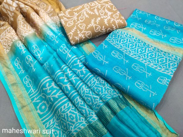 Deep Sky Blue maheshwari silk suit ethnic ladies suits online