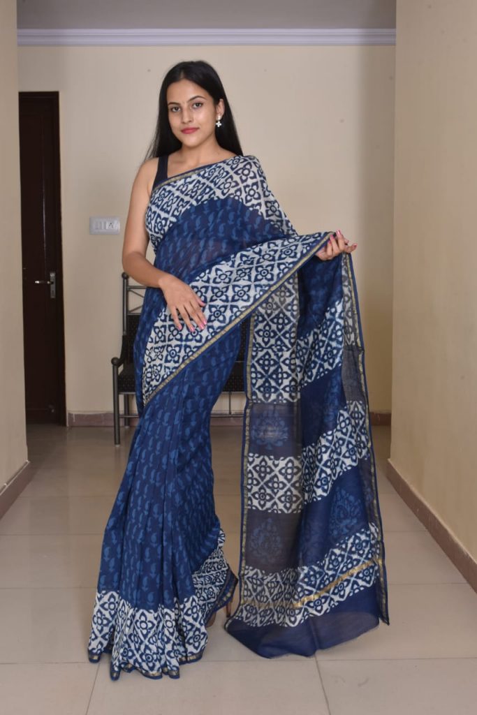 Navy blue soft cotton silk sarees wholesale