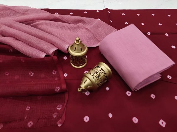 Burgundy cotton suit with kota doria dupatta set