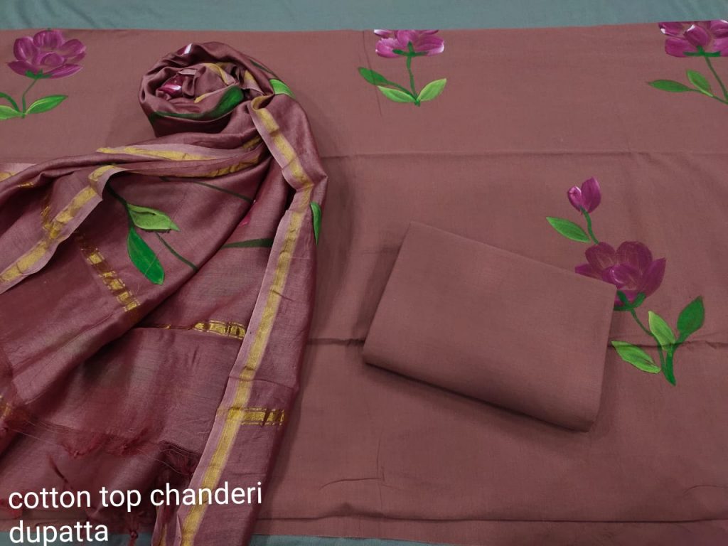 Rose Dust Hand painted cotton salwar Kammez ethnic wear ladies suit