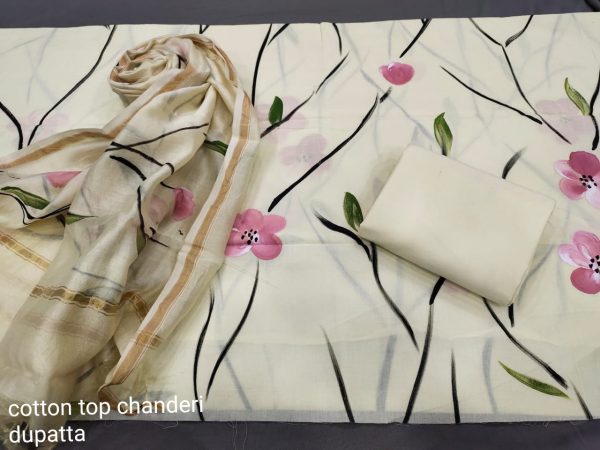 White Hand painted ethnic wear salwar suit with chanderi dupatta online