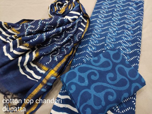 Exclusive Persian blue Cotton salwar suit with chanderi dupatta