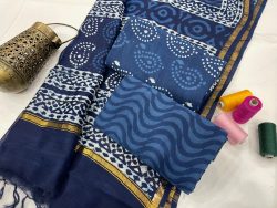 Natural Navy blue ethnic wear salwar suit with chanderi dupatta online