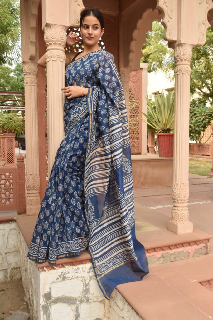 Deep Persian Blue chanderi silk sarees online