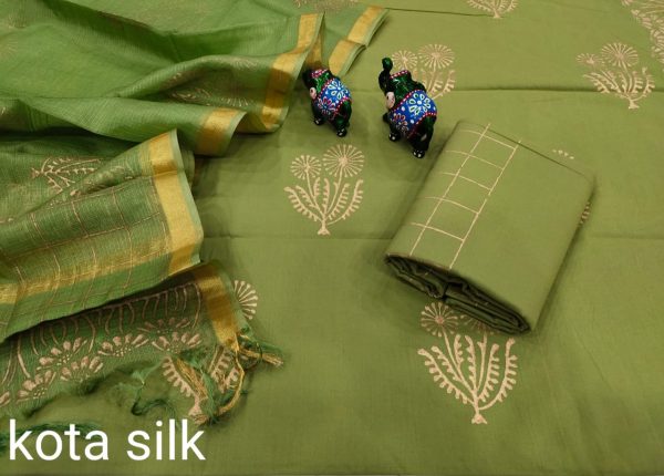 Olive office wear salwar suits with kota silk dupatta