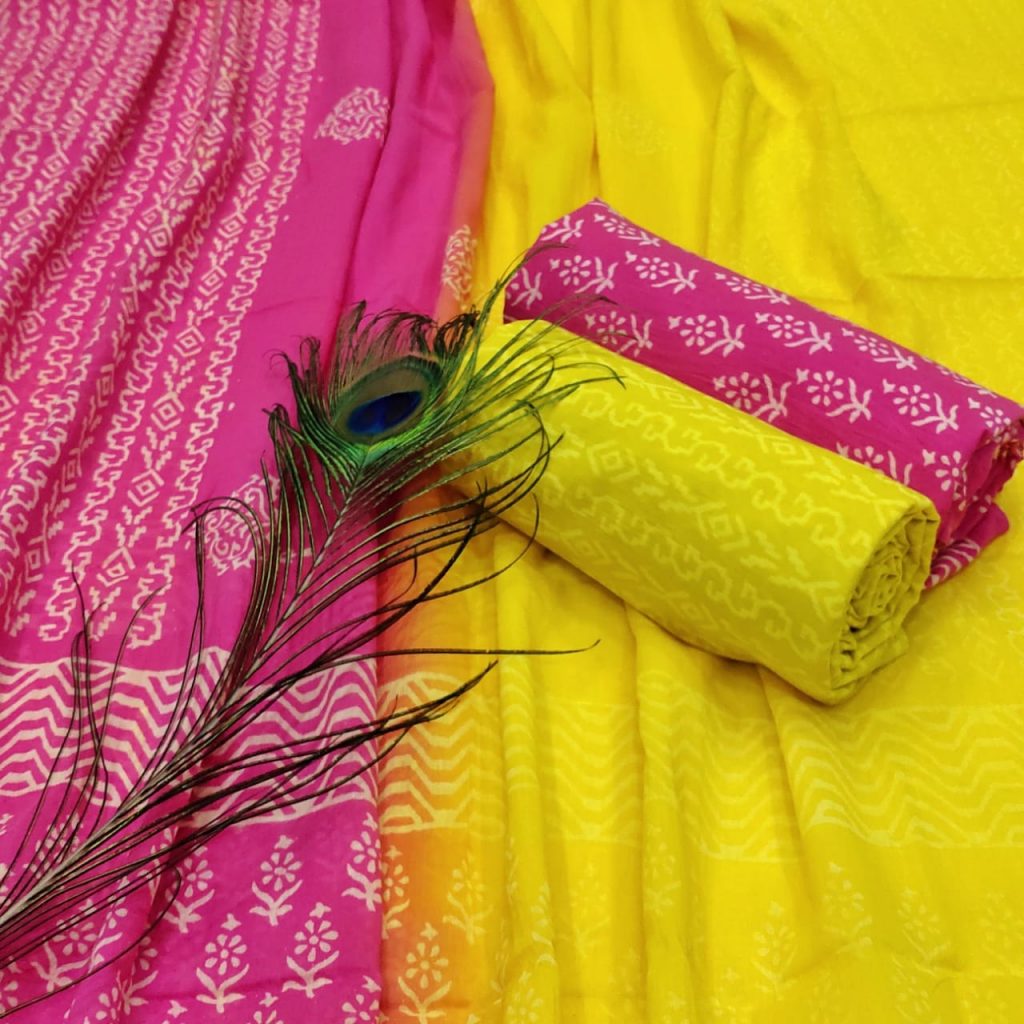 Magenta rose and Yellow cotton suit pieces with price