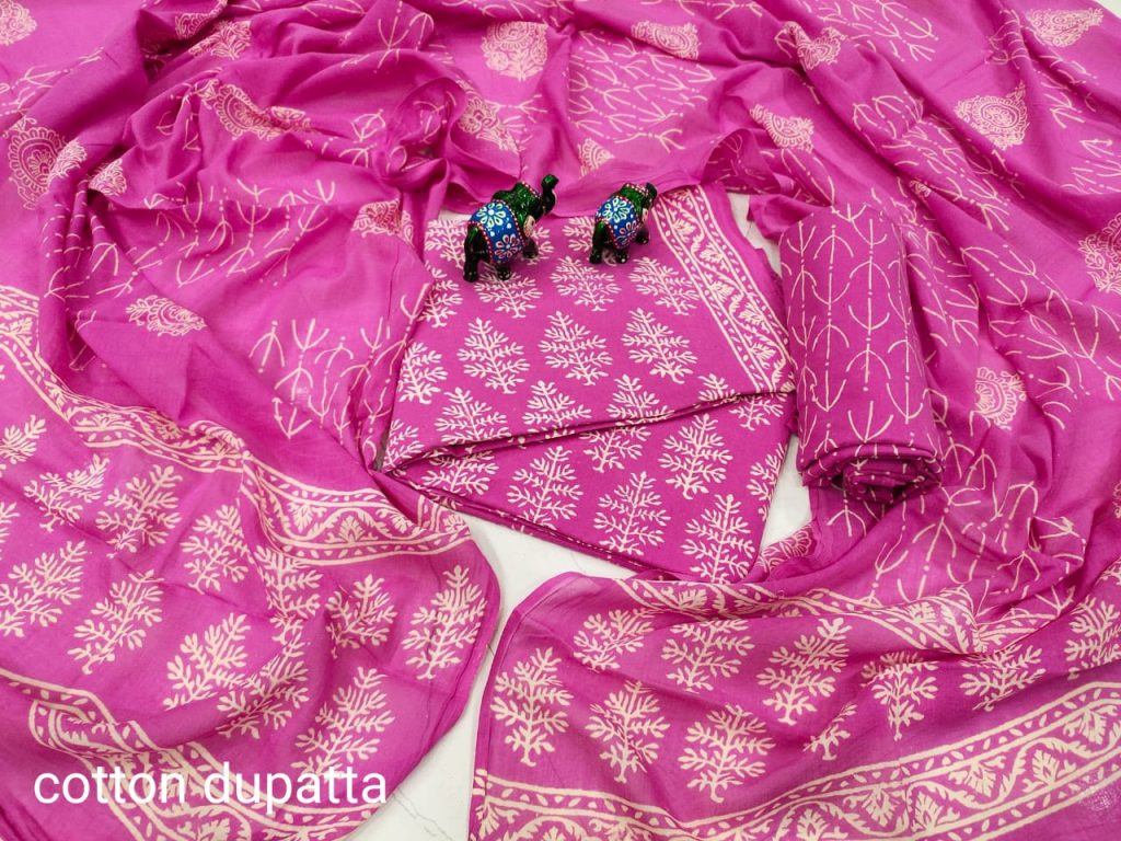 Magenta Rose Cotton salwar kameez set with mulmul dupatta