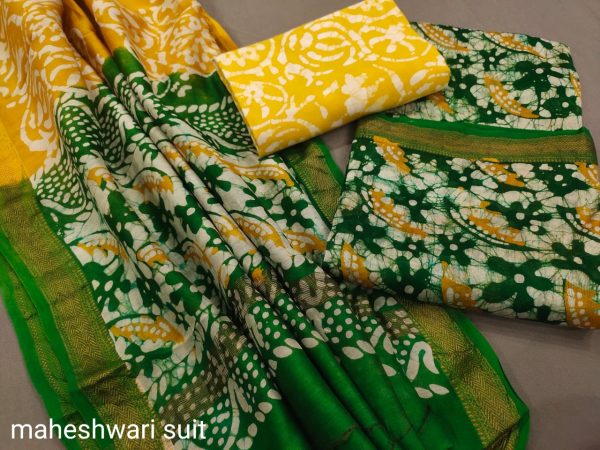 Green and amber maheshwari silk suit ethnic wear ladies suit