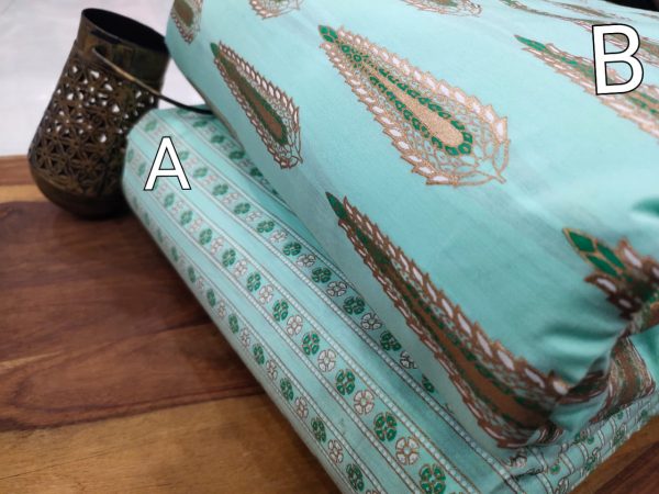 Cyan mugal print ethnic wear pure cotton Running Dress material set