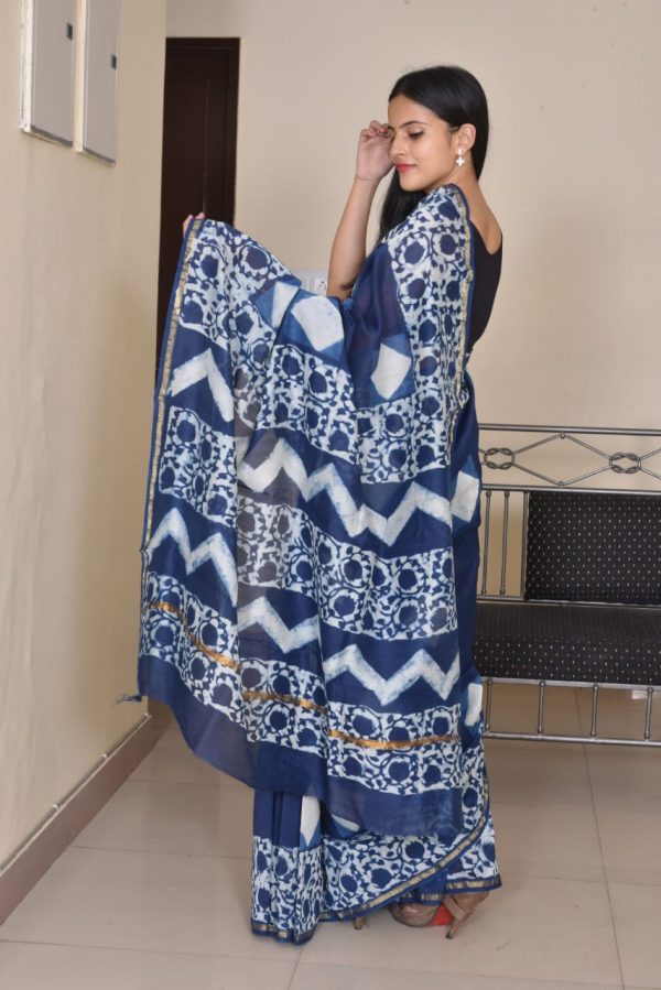 Navy blue printed saree for party