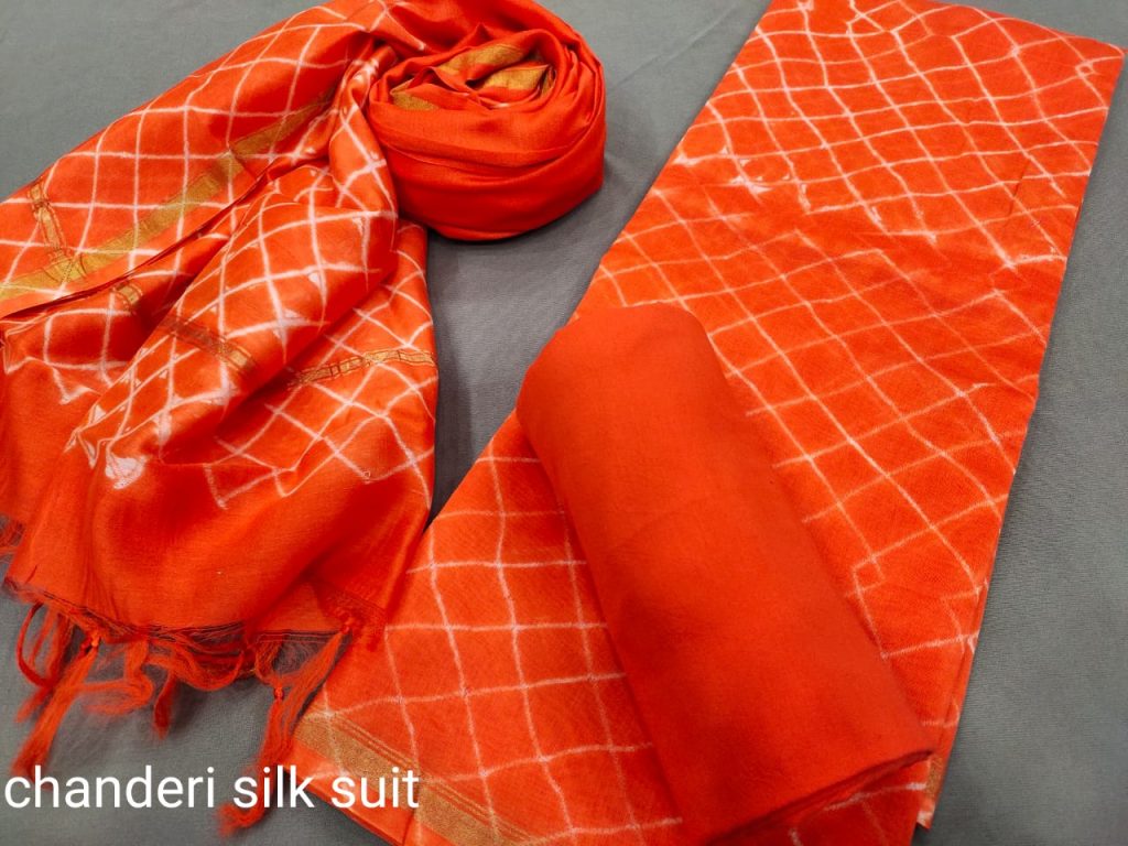 Orange chanderi suit unstitched