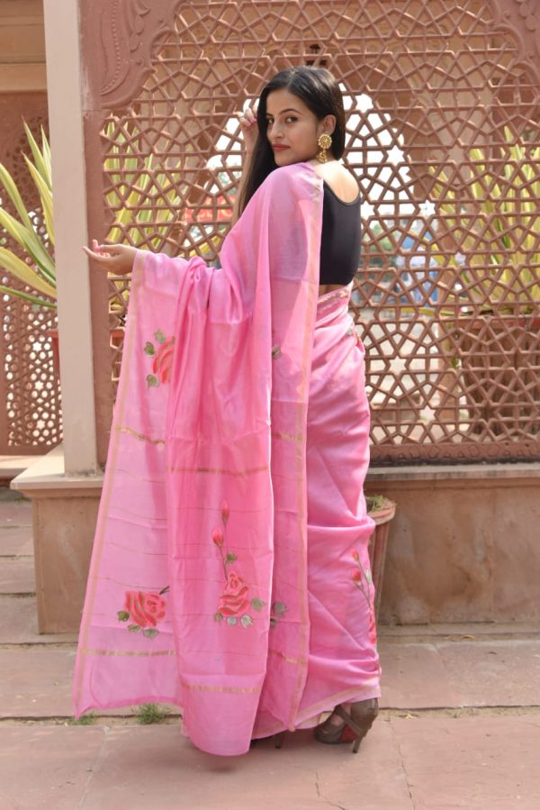 Pink chanderi cotton silk saree