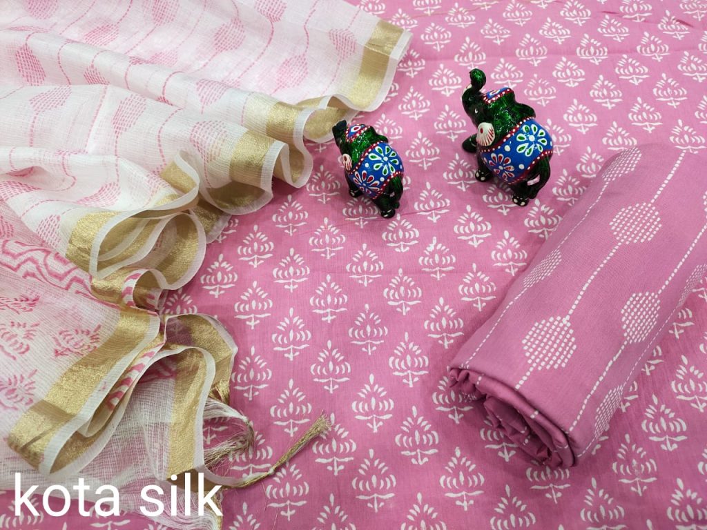 Pink cotton suit with silk dupatta set