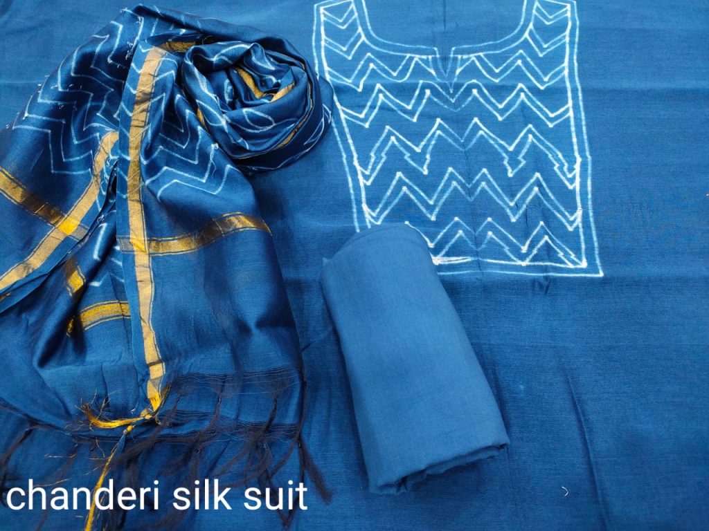 Persian blue chanderi cotton suit material