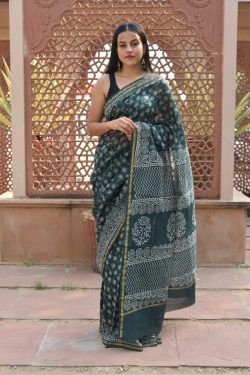 Teal Blue buy chanderi cotton sarees online