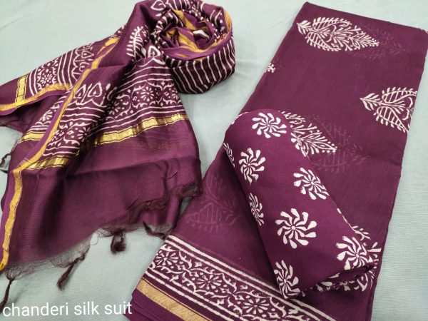Dark Purple chanderi cotton silk salwar suit dress material