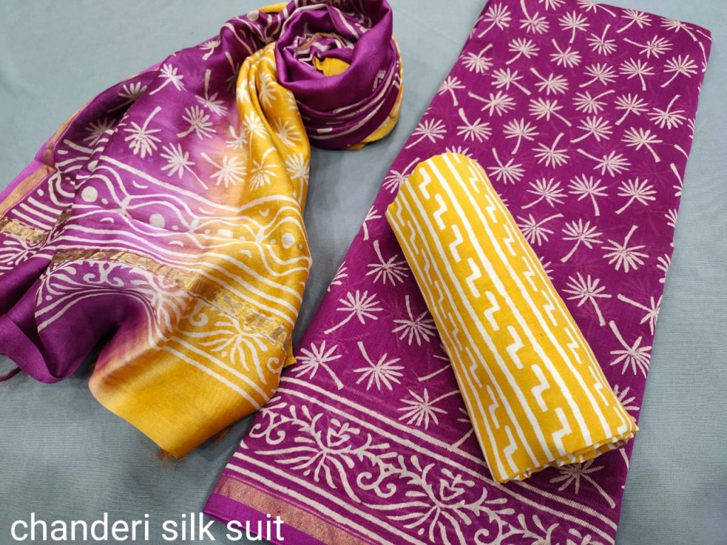 Byzantine And yellow chanderi cotton suits online