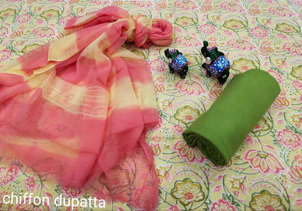 Pink and Champagne cotton suits with chiffon dupatta online