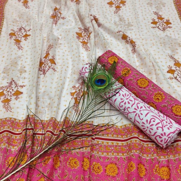Magenta And white cotton dress materials with price