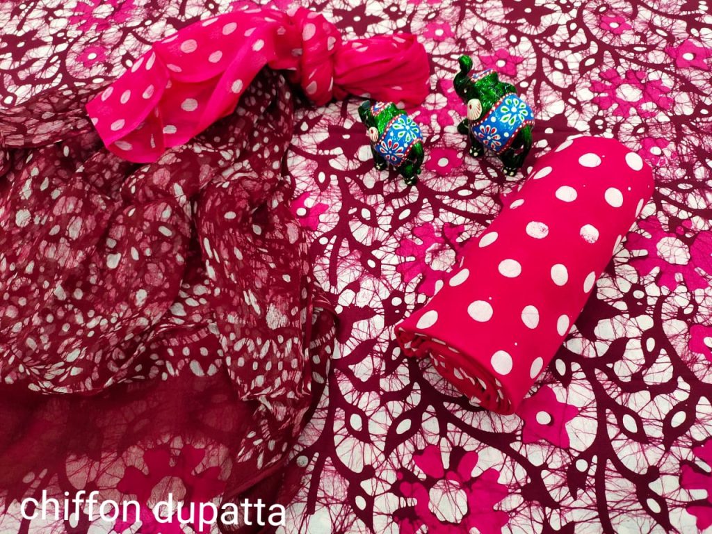 Rose cotton suit with chiffon dupatta online