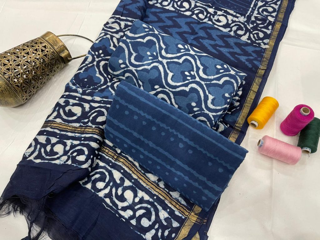 Traditional Navy blue Salwar suit with chanderi dupatta