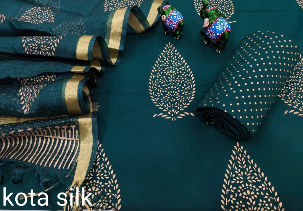 Teal Blue party wear salwar suits with kota silk dupatta