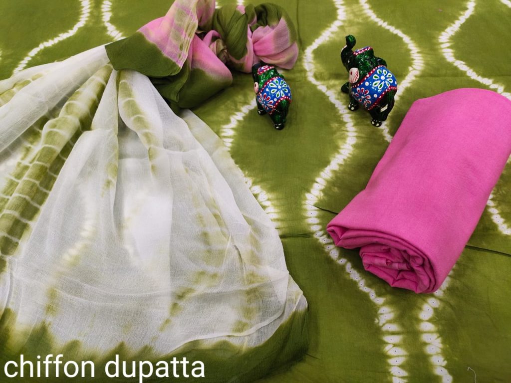 Olive cotton suits chiffon dupatta set