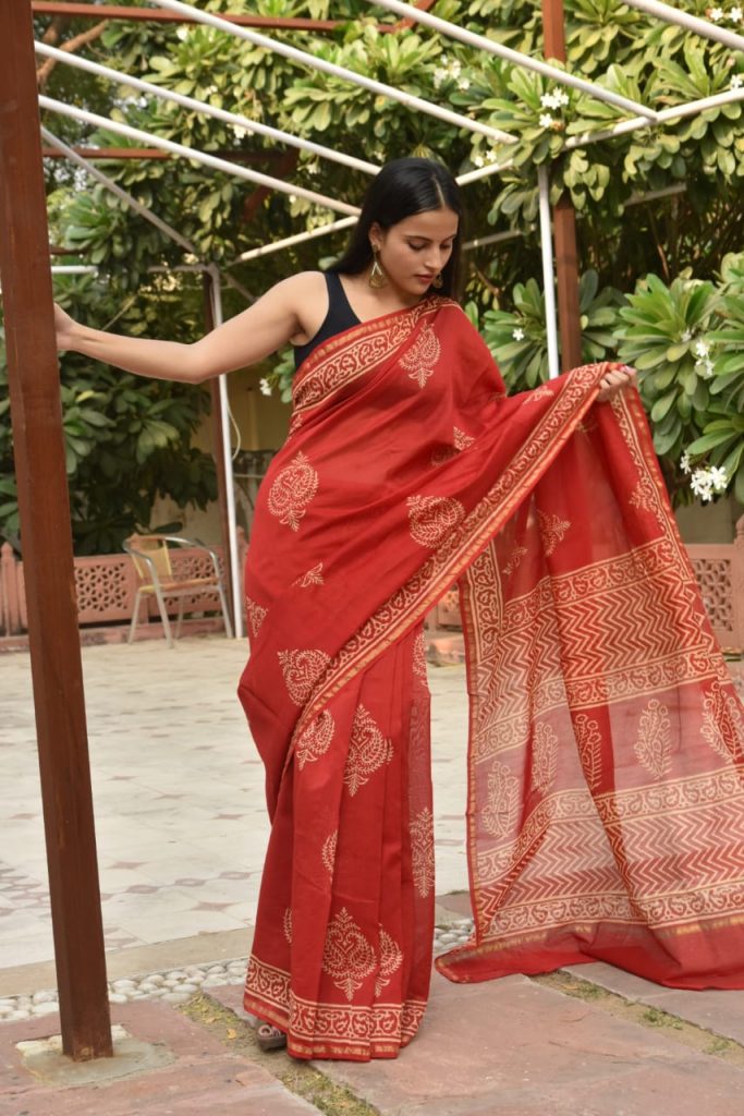 Red buy chanderi cotton sarees online