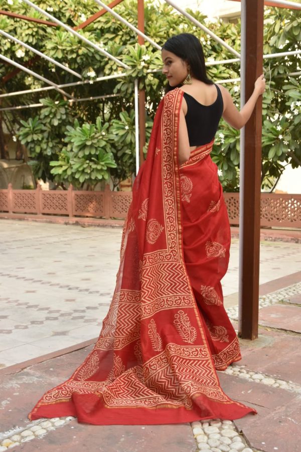 Red buy chanderi cotton sarees online