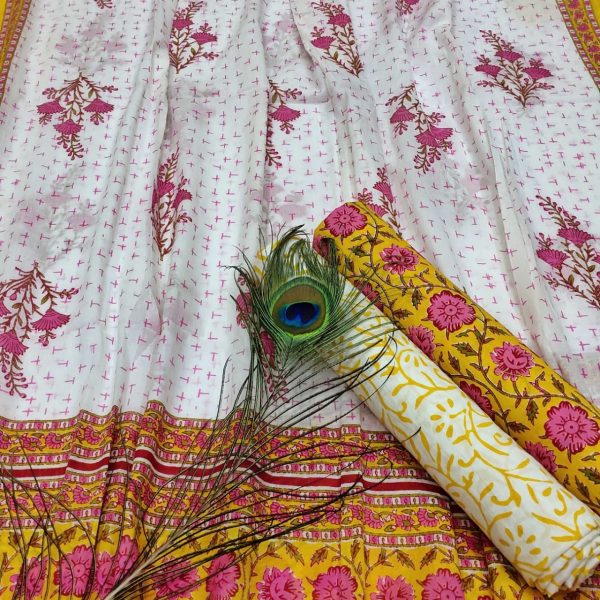 Gold and white floral print design for cotton salwar kameez
