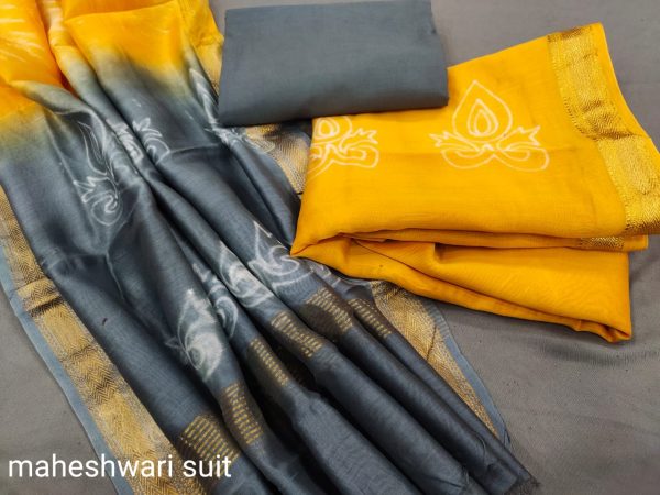 Amber maheshwari silk suit set with pure maheshwari silk dupatta