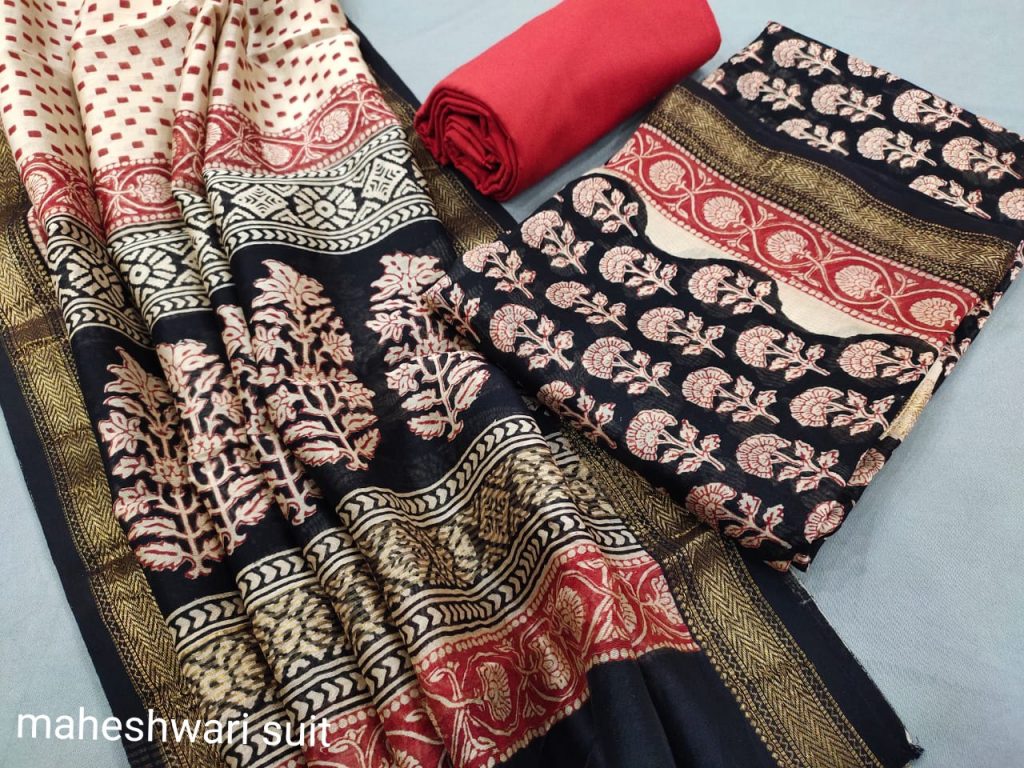 Black and carmine maheshwari silk suit ethnic ladies suits online