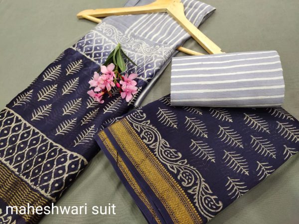 blue maheshwari silk suit set with cotton pajama