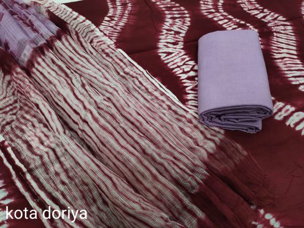 Maroon and Mauve cotton salwar suit with kota dupatta