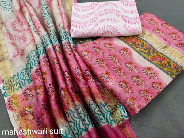 Blush and white maheshwari silk salwar kameez online