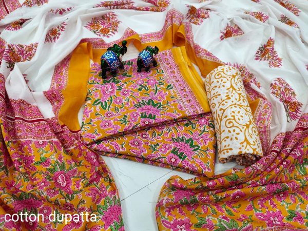 Magenta And white unstitched cotton suits online shopping