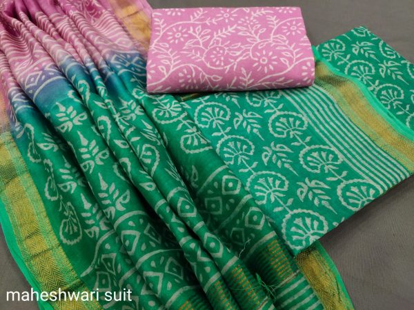 Jungle green maheshwari silk suit online