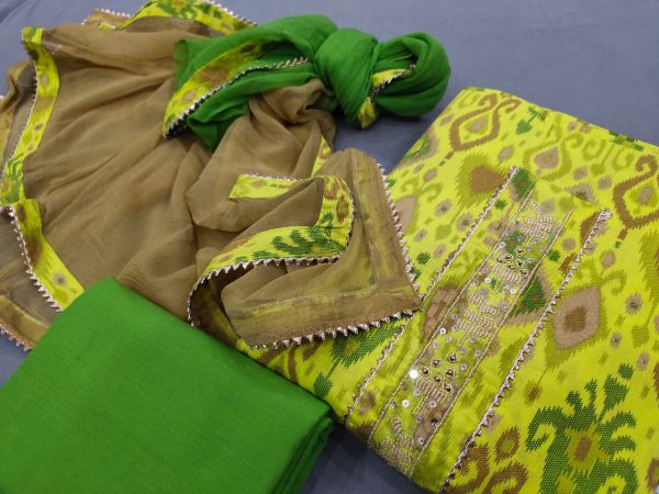Green and lime gota hand work cotton embroidered salwar suit
