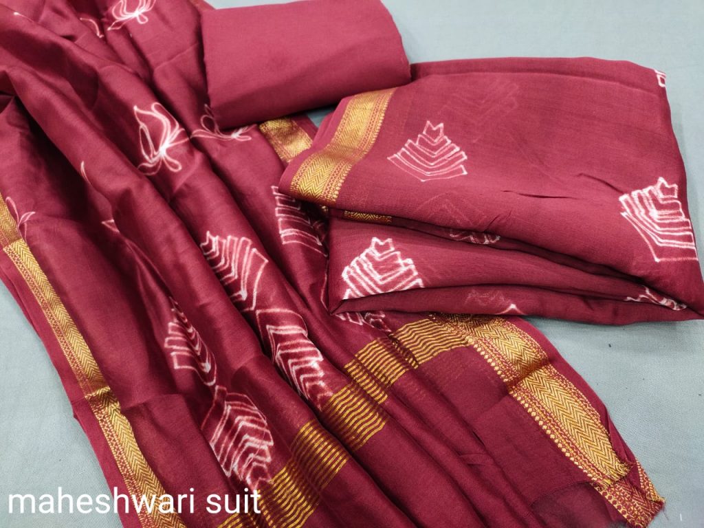 Burgundy maheshwari silk suit ethnic wear ladies suit