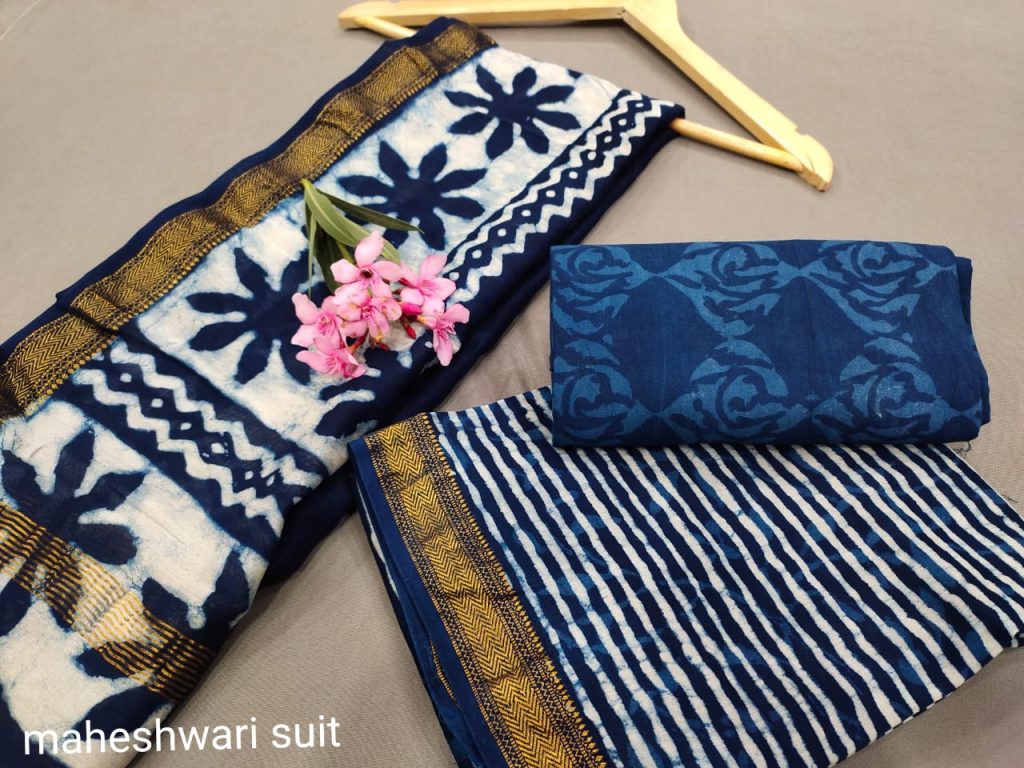 Blue maheshwari silk suit set