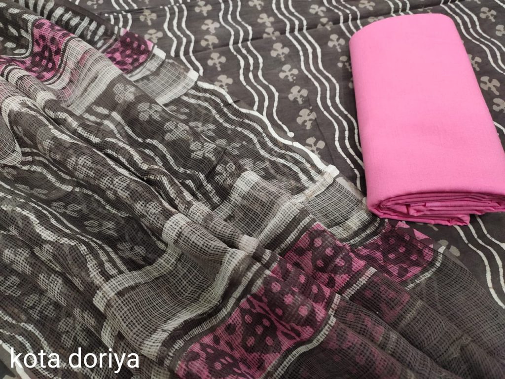 Purple Taupe cotton salwar suit with kota dupatta